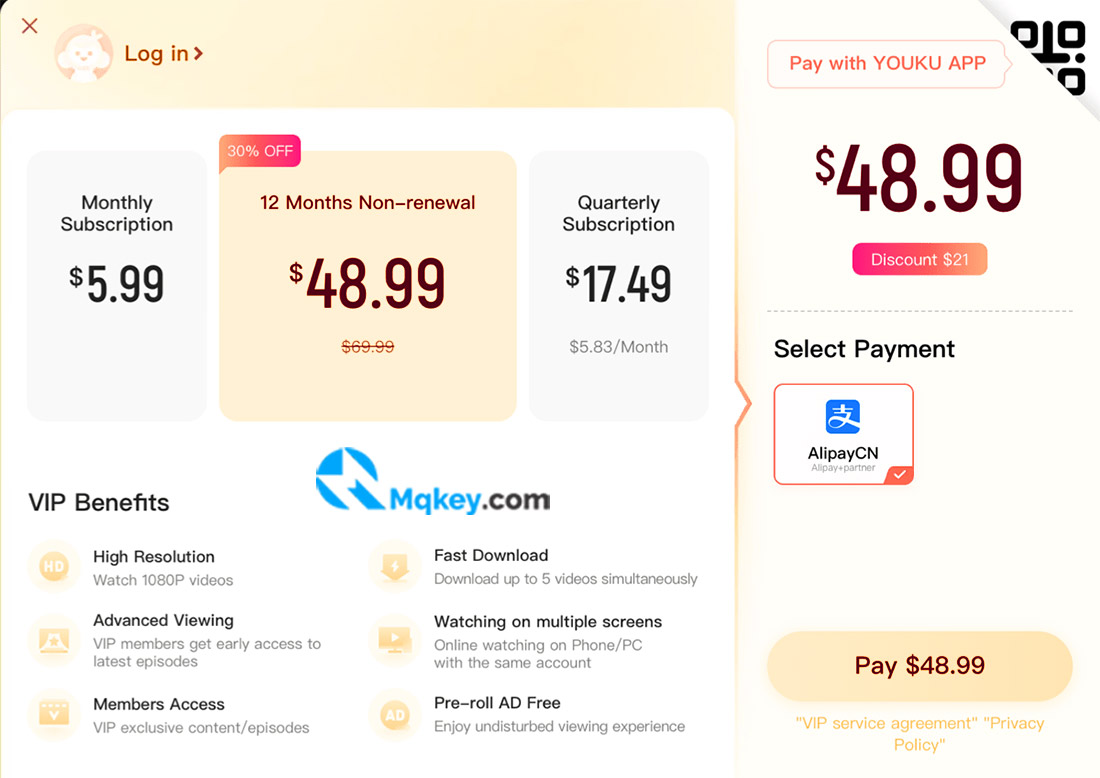 gói dịch vụ youku vip